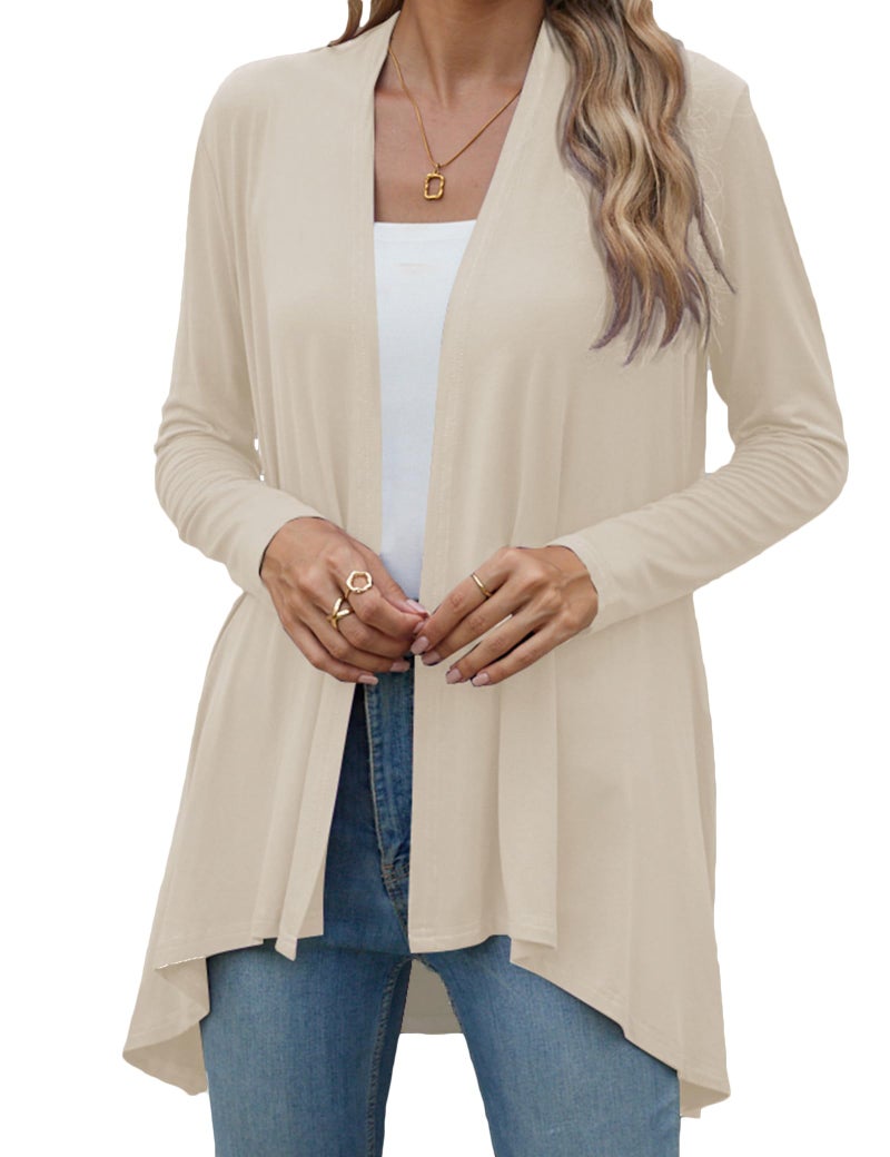 POGTMM Women's Summer Cardigans Open Front Lightweight Duster Cardigans Light Jackets with Pockets (US XXL(20-22), Beige) - Image 2